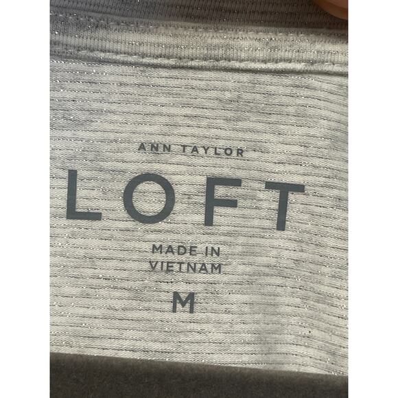 Ann Taylor Loft Top Medium Womens Gray Long Sleeve Metallic Stripe Pullover Stre - Picture 6 of 10
